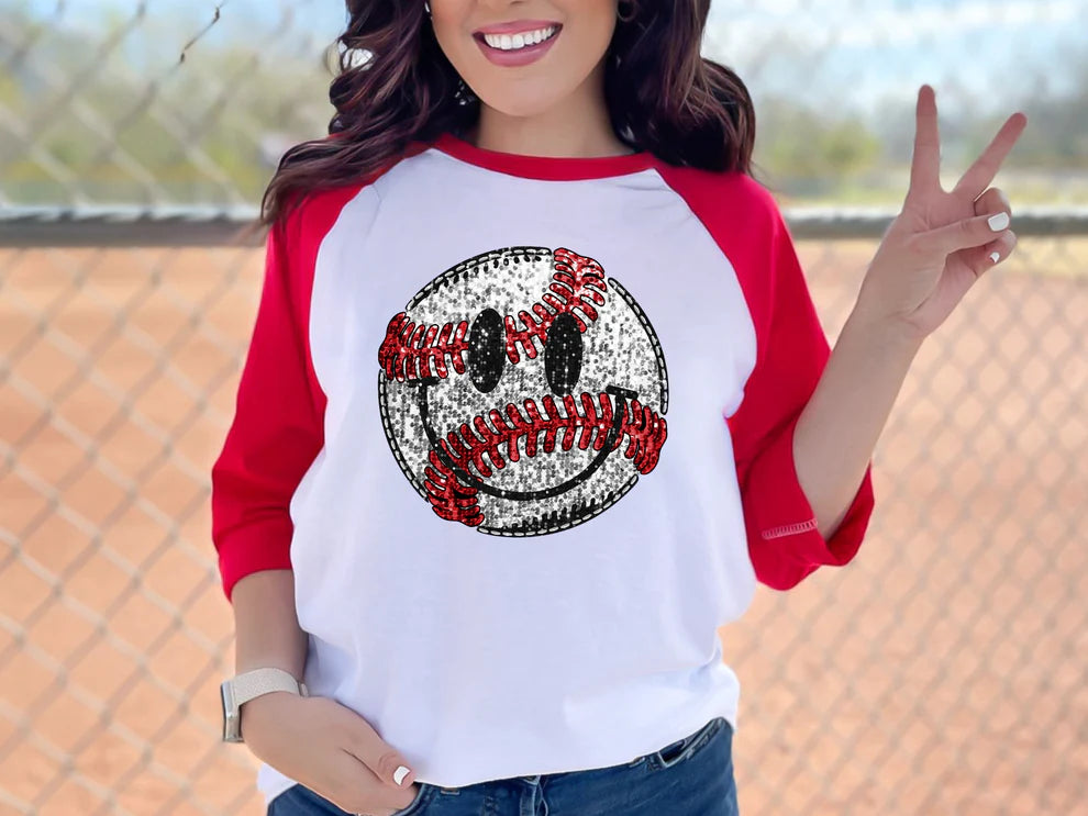 Baseball Smiley Faux Sequins