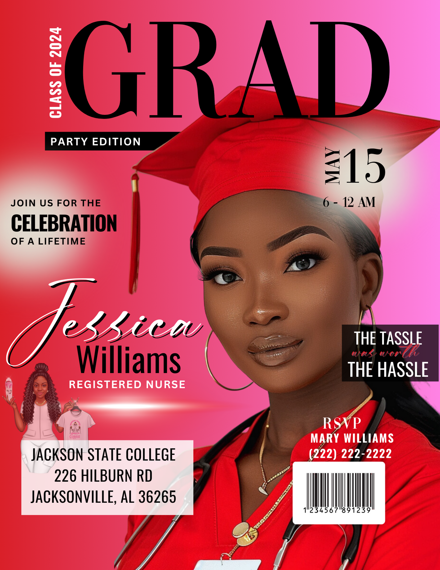 Graduation Magazine Customizable Design (Printable or Digital) Pink